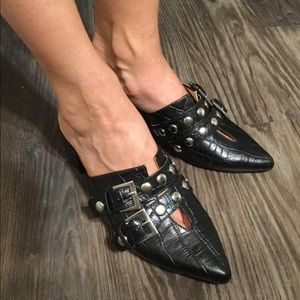 Calvin Klein Black Leather Pointed Toe Mules